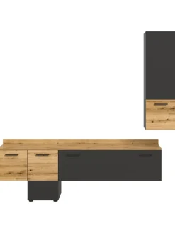 Wohnwand (B/H/T: 195x196x37 cm) in Grau inkl. Rückwandbeleuchtung