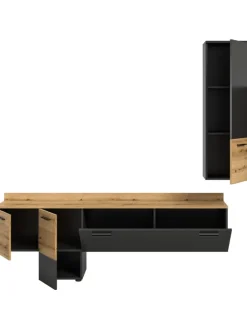 Wohnwand (B/H/T: 195x196x37 cm) in Grau inkl. Rückwandbeleuchtung