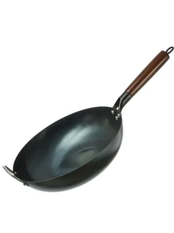 WOK Pfanne für Gasherd Grill Eisen mit Holzgriff D: 32cm
