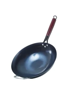 WOK Pfanne für Gasherd Grill Eisen mit Holzgriff D: 32cm