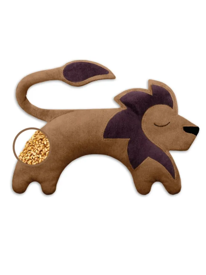 Wärmekissen 100 % Bio-Baumwolle, Körnerkissen "Löwe Juri" in Goldbraun