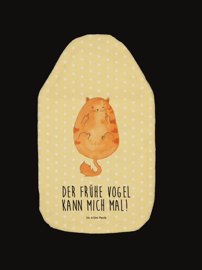 Wärmekissen Katze Frühaufsteher mit Spruch in Gelb Pastell