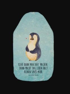 Wärmekissen Pinguin Diät mit Spruch in Eisblau