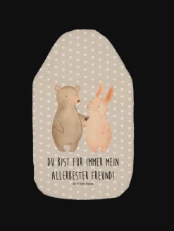 Wärmflasche Bär und Hase Umarmen mit Spruch in Grau Pastell