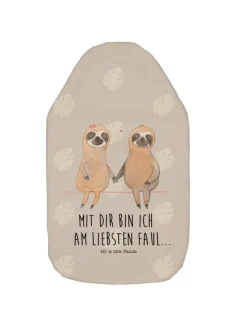 Wärmflasche Faultier Pärchen mit Spruch in Grau Pastell