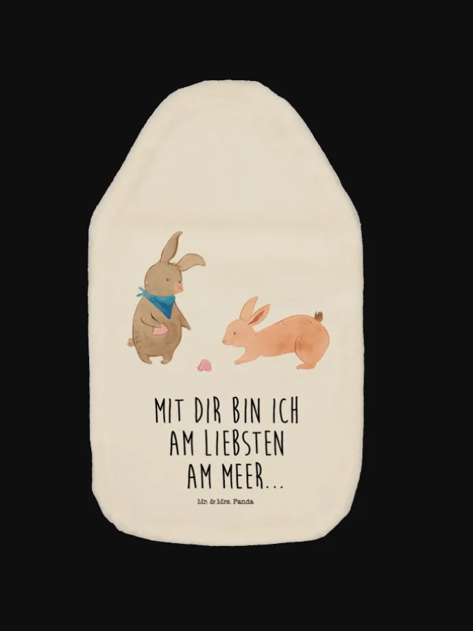 Wärmflasche Hasen Muschel mit Spruch in Weiß