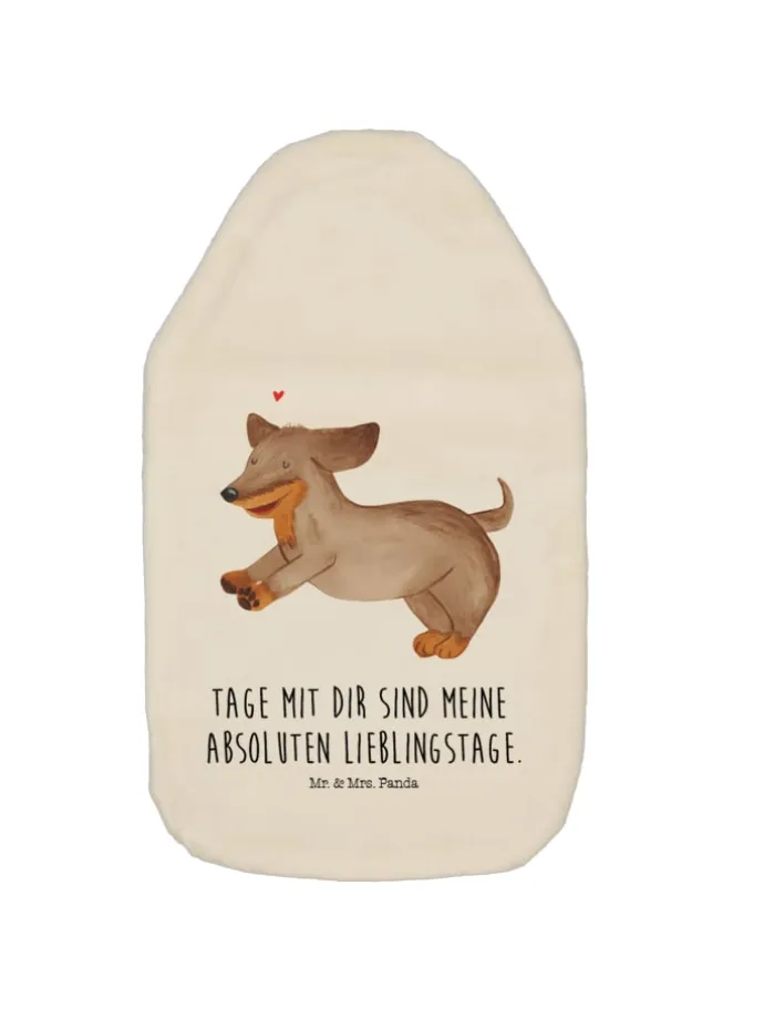 Wärmflasche Hund Dackel mit Spruch in Weiß