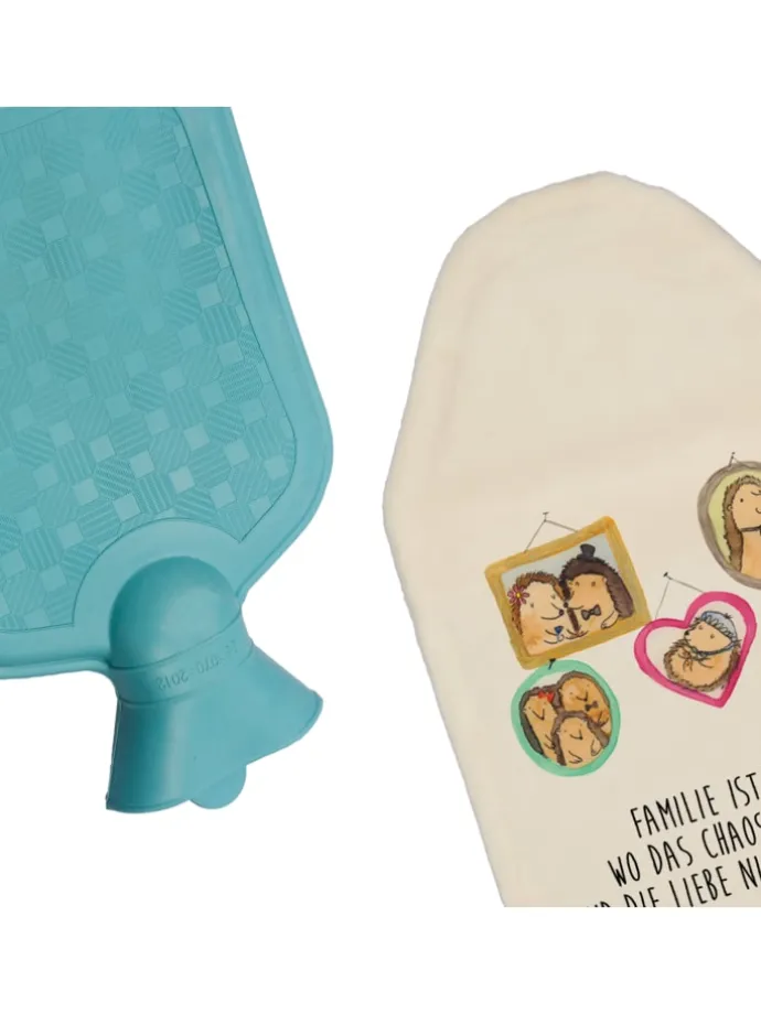 Wärmflasche Igel Familie mit Spruch in Weiß