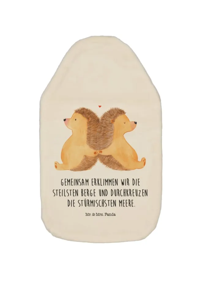 Wärmflasche Igel händchenhaltend mit Spruch in Weiß