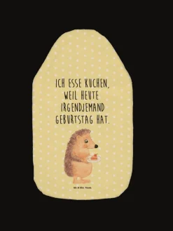 Wärmflasche Igel Kuchenstück mit Spruch in Gelb Pastell