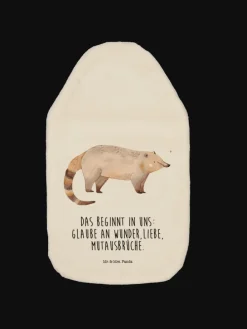 Wärmflasche Nasenbaer mit Spruch in Weiß