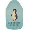 Wärmflasche Pinguin Marienkäfer mit Spruch in Eisblau
