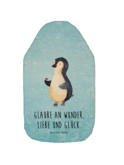 Wärmflasche Pinguin Marienkäfer mit Spruch in Eisblau