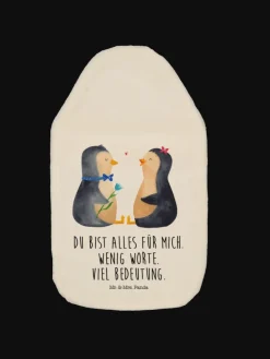 Wärmflasche Pinguin Pärchen mit Spruch in Weiß