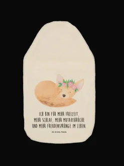 Wärmflasche Wüstenfuchs Blumen mit Spruch in Weiß