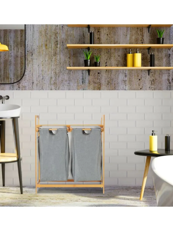 Wäschekorb 2 Fächer mit Ablage