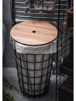 Wäschekorb "Hazel" in Schwarz/ Hellbraun - (B)38,5 x (H)59,5 cm