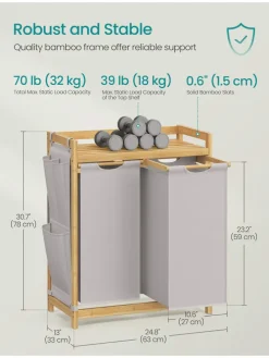 Wäschekorb in Hellgrau/ Hellbraun - (B)63 x (H)78 x (T)33 cm