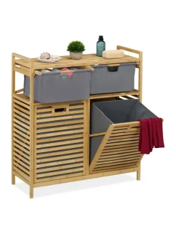 Wäschekorb in Natur/ Grau - (B)88 x (H)95 x (T)33 cm