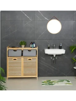 Wäschekorb in Natur/ Grau - (B)88 x (H)95 x (T)33 cm