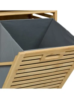 Wäschekorb in Natur/ Grau - (B)40 x (H)120 x (T)33 cm