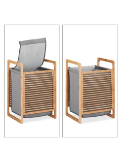 Wäschekorb in Natur/Grau - (B)40 x (H)60 x (T)35 cm