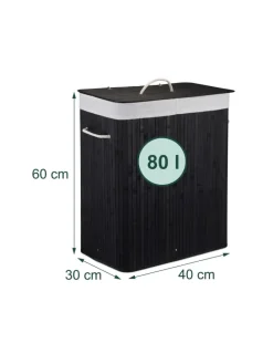 Wäschekorb in Schwarz - (B)40 x (H)60 x (T)30 cm