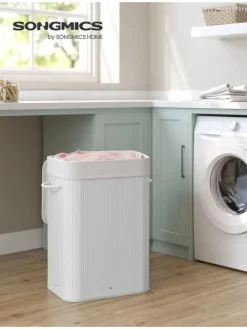 Wäschekorb in Weiß/ Hellbraun - (B)40 x (H)61 x (T)30 cm