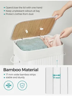 Wäschekorb in Weiß/ Hellbraun - (B)40 x (H)61 x (T)30 cm