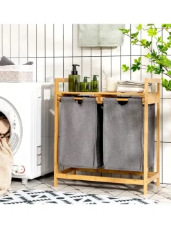 Wäschekorb mit 2 Fächer in Beige