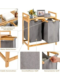 Wäschekorb mit 2 Fächer in Beige