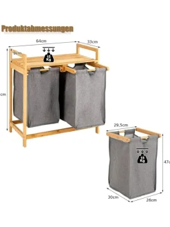 Wäschekorb mit 2 Fächer in Beige