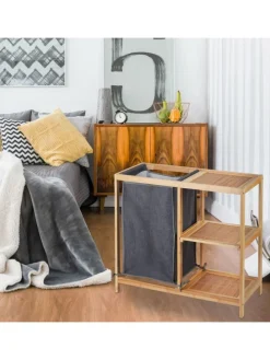 Wäschekorb Regal in Natur/ Grau - (B)68 x (H)65 x (T)33 cm