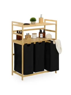 Wäschekorbregal in Natur/ Schwarz - (B)80 x (H)105 x (T)40 cm