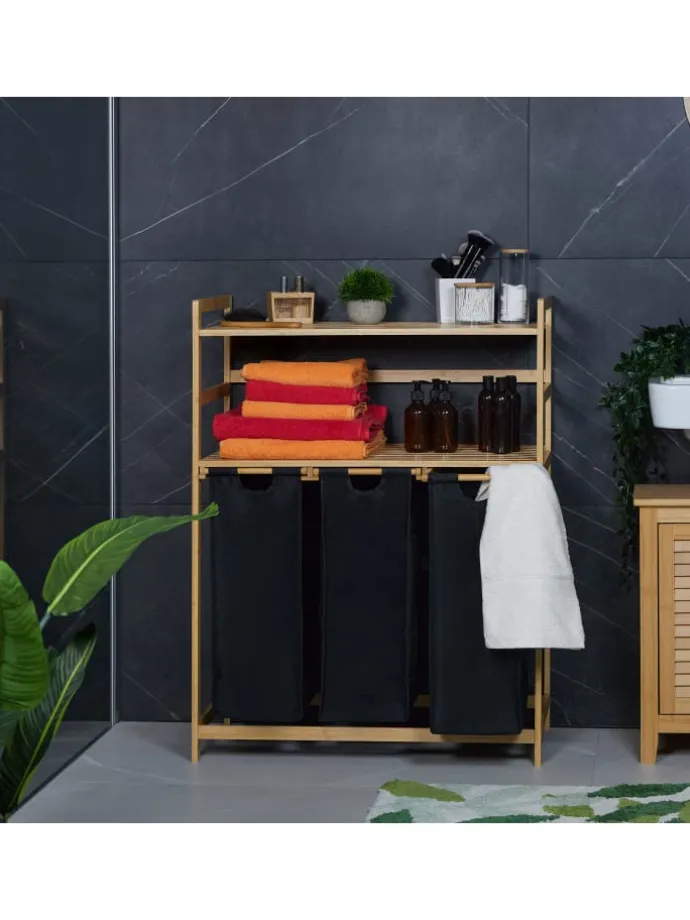 Wäschekorbregal in Natur/ Schwarz - (B)80 x (H)105 x (T)40 cm