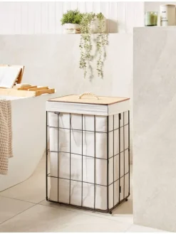 Wäschekörbe MIRISSA in Schwarz/Weiß/Braun - (W) 40 x (H) 60 x (L) 30 cm