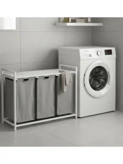 Wäschesammler in Grau/ Weiß - (B)109,5 x (H)73,5 x (T)33 cm