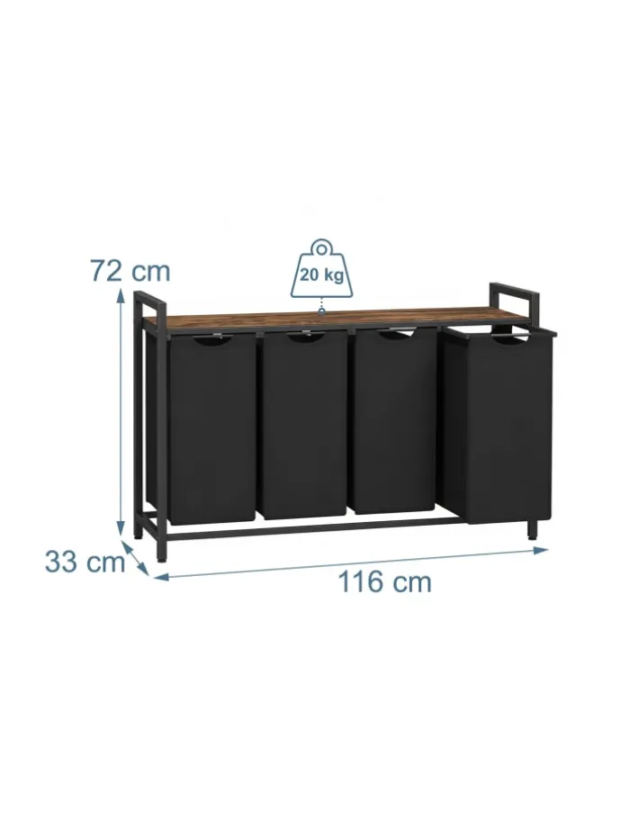Wäschesammler in Schwarz/ Braun - (B)116 x (H)72 x (T)33 cm