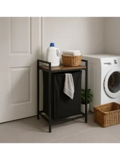 Wäschesammler in Schwarz/ Braun - 65 L