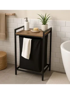 Wäschesammler in Schwarz/ Braun - 65 L