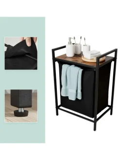 Wäschesammler in Schwarz/ Braun - 65 L