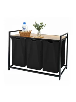 Wäschesammler in Schwarz/ Natur - (B)109,5 x (H)73,5 x (T)33 cm