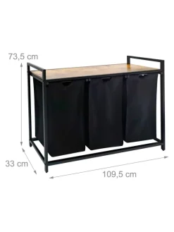 Wäschesammler in Schwarz/ Natur - (B)109,5 x (H)73,5 x (T)33 cm