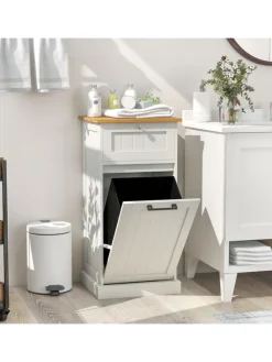 Wäscheschrank mit Wäschekorb 40 x 37 x 82 cm in Weiß