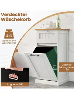 Wäscheschrank mit Wäschekorb 40 x 37 x 82 cm in Weiß