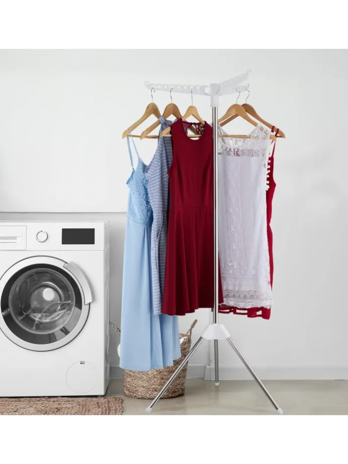 Wäscheständer Kleiderbügel in Silber/ Weiß - (B)62 x (H)150 x (T)52 cm