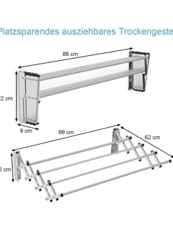 Wäscheständer Wandmontage 86cm in Silber