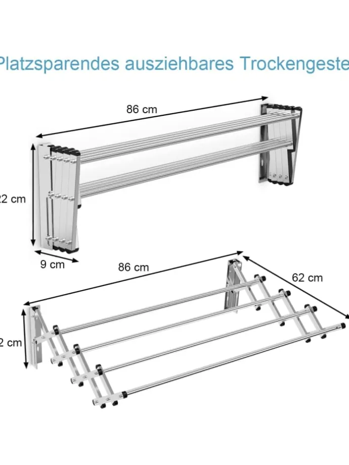 Wäscheständer Wandmontage 86cm in Silber