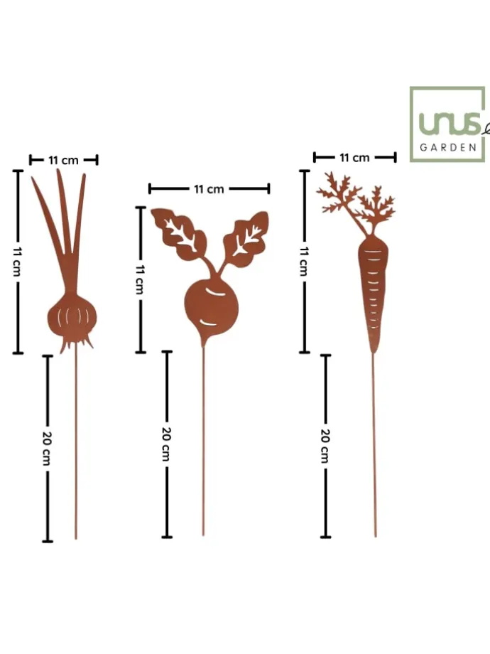 Wurzelgemüse 3er Set aus Metall in Rostoptik in Rost