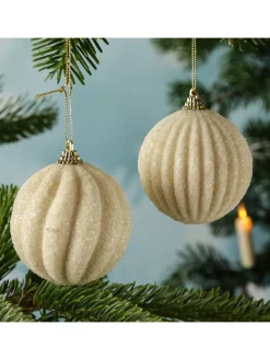 12x Christbaumkugeln Weihnachtskugeln bruchfest 2 Designs D: 8cm creme